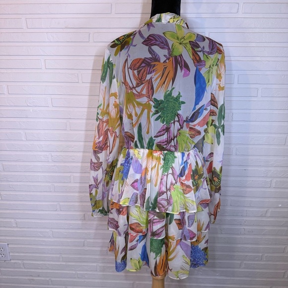 Ark & Co Beige Floral Tiered Ruffle Tie Mini Dress, Women’s Size Small - Picture 7 of 11